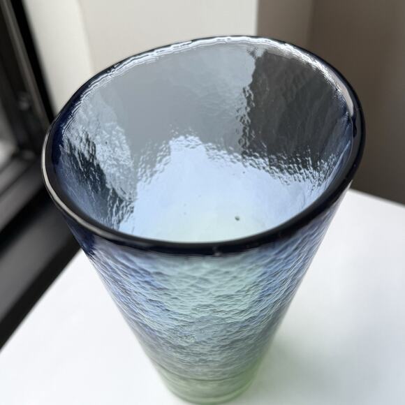 Blue & Green Hand Blown Textured Glass Vase 6 1/2" Contemporary Modern Handmade - Picture 8 of 10